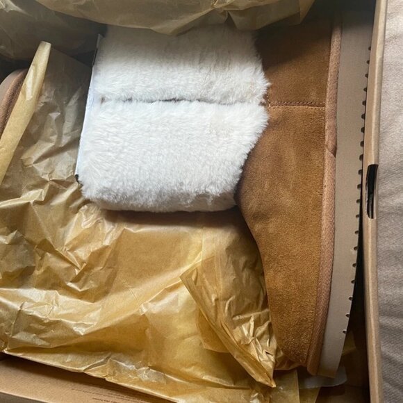 NEW KOOLABURRA BY UGG AUBREI SHORT CHESTNUT SUEDE FUR WOMEN'S BOOTS SIZE US 9 - Picture 11 of 13